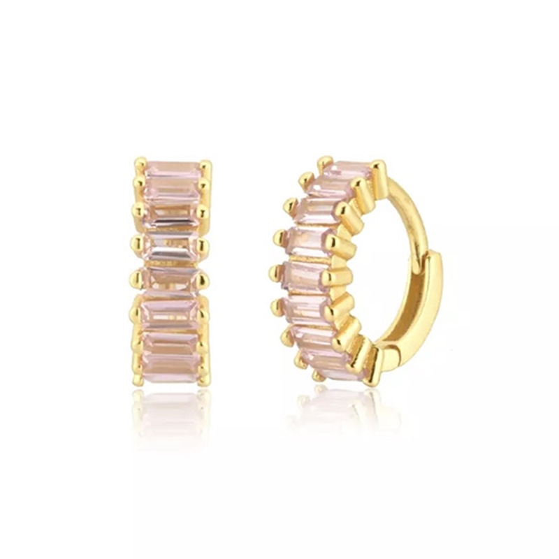 Gold pink stone huugie hoop earrings