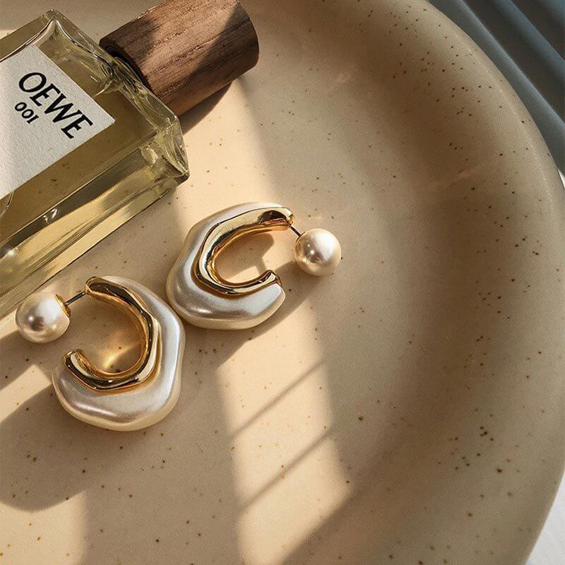 distorted pearl hoop earrings