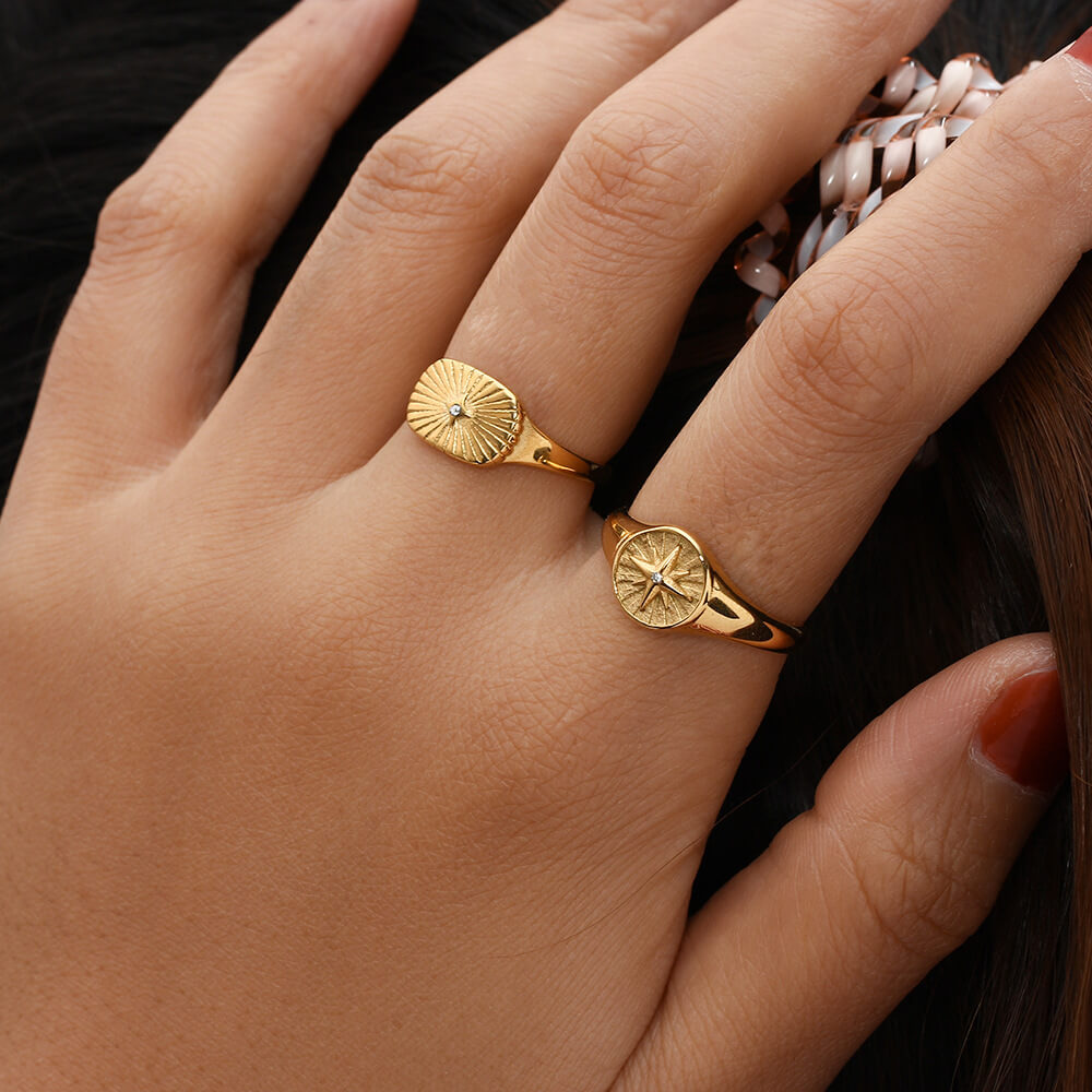 Gold sun signet rings