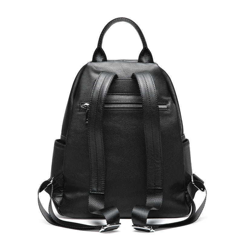 Black Leather Backpack on white background