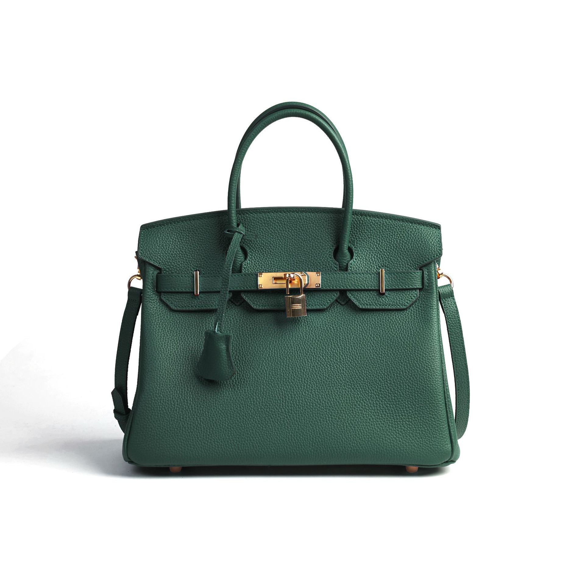 Green handbag on a white background