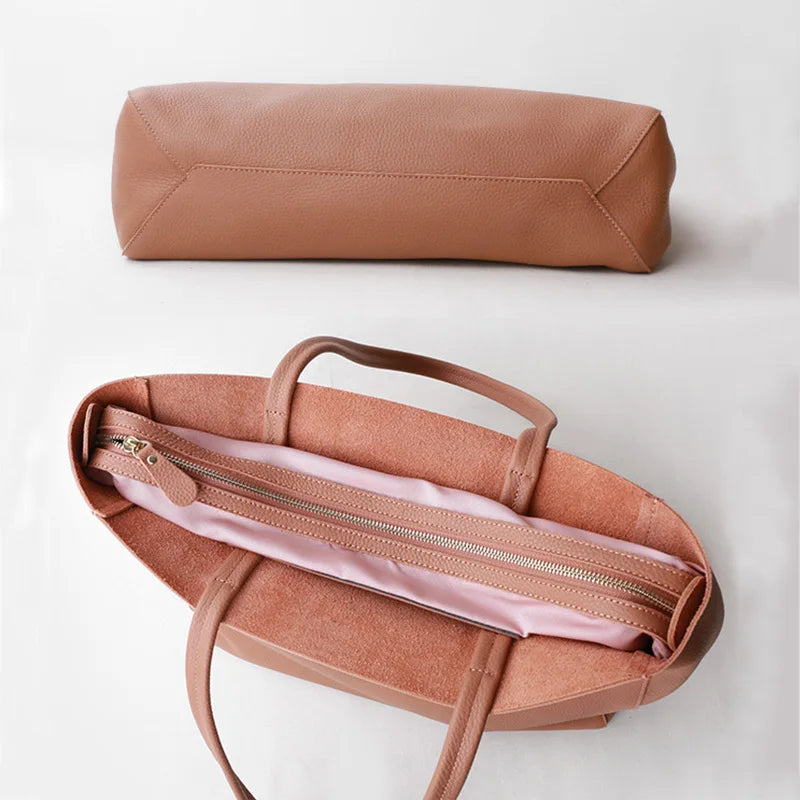 Valentina Perla Medium tote in Biscuit, worn