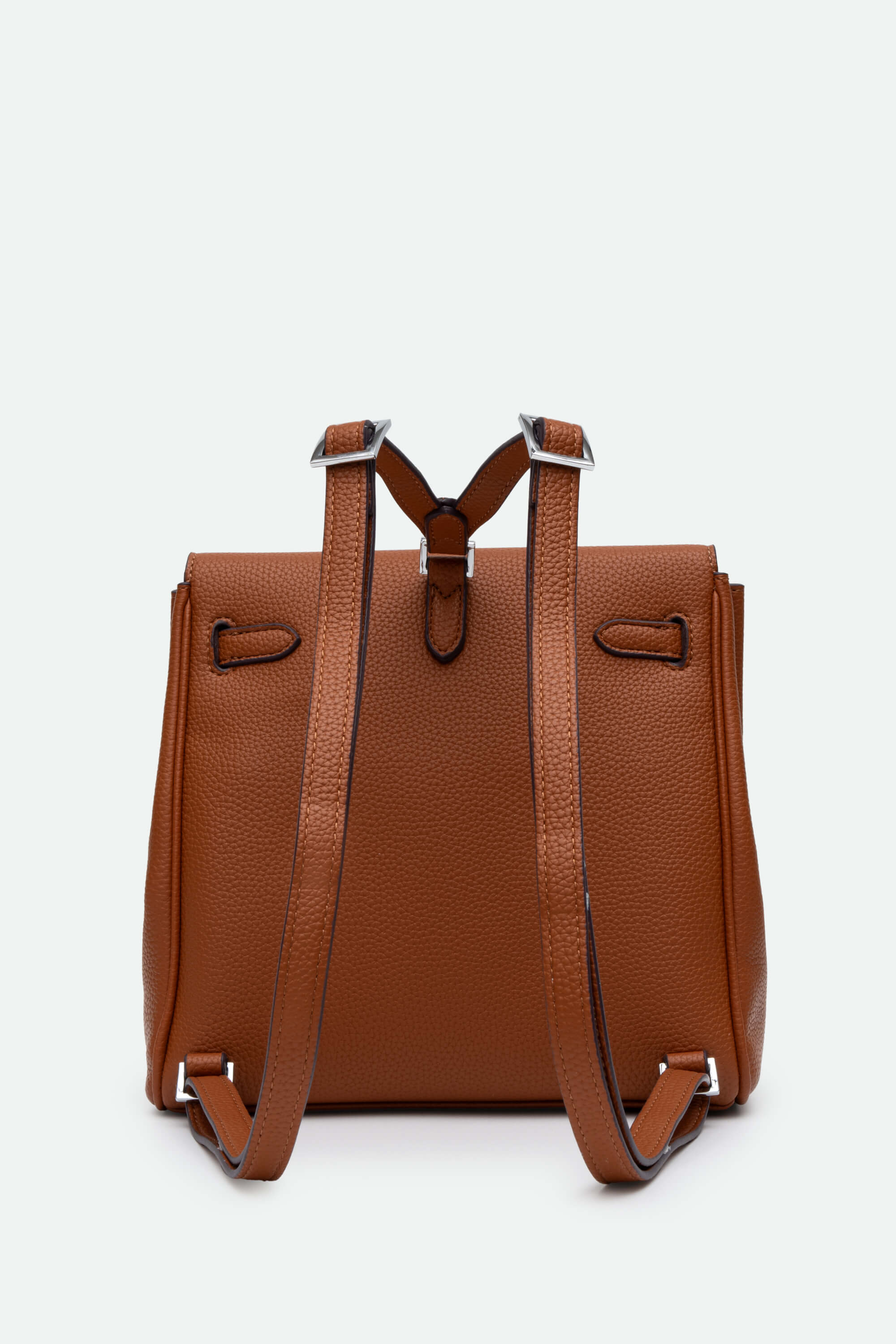 Brown leather backpack on a white background