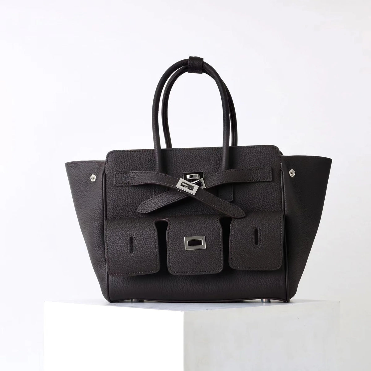 Valentina Capua tote in Coffee, front view