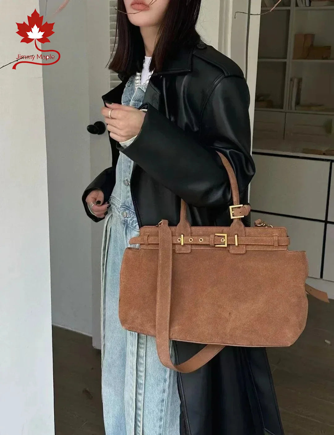 Valentina Spello top-handle bag in Coffee, worn