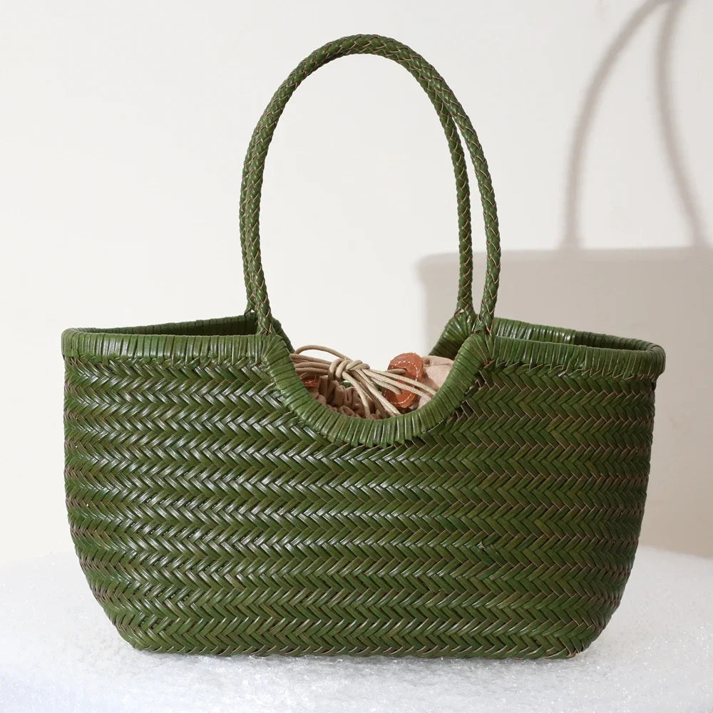 Valentina Weave woven leather tote bag in Emerald