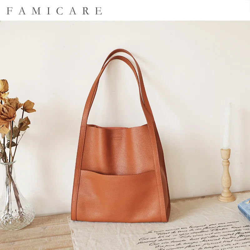 Valentina Positano bucket bag in Apricot, front view