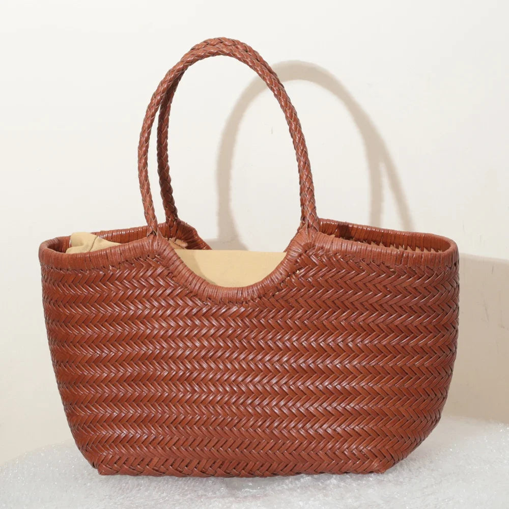 Valentina Weave woven leather tote bag in Chestnut