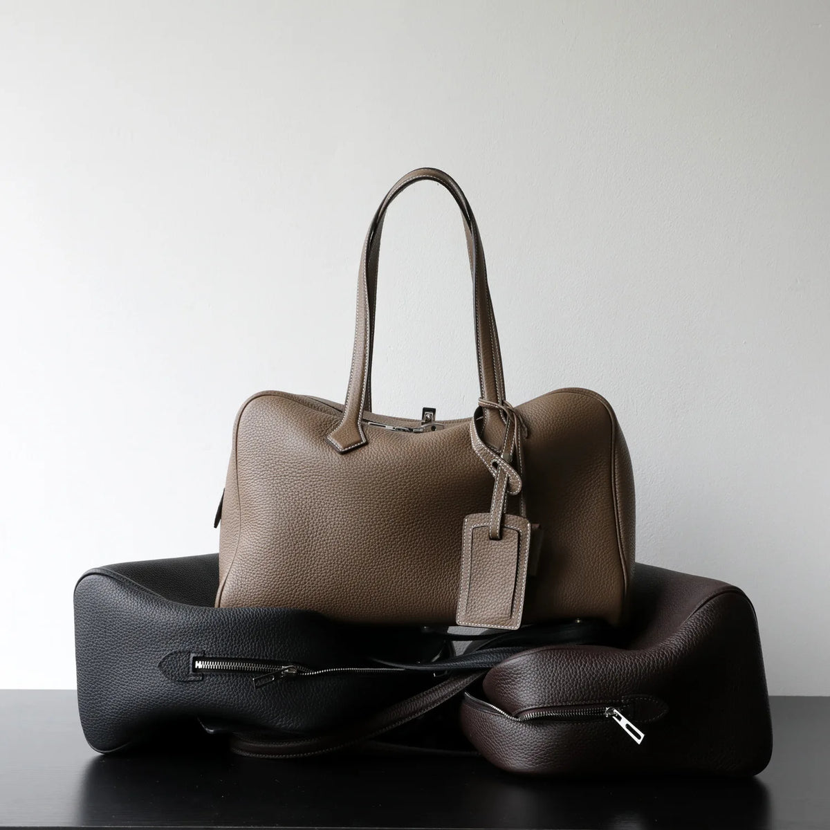 Valentina Portofino bowling bag in Khaki, side view
