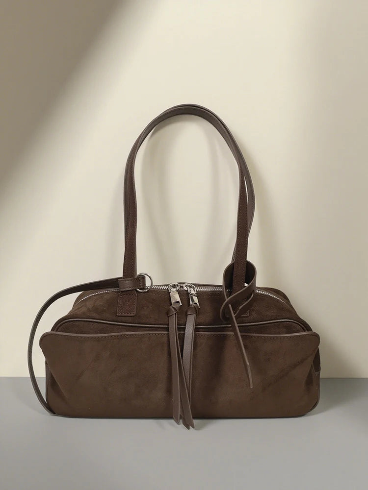 Valentina Linea east west suede shoulder bag