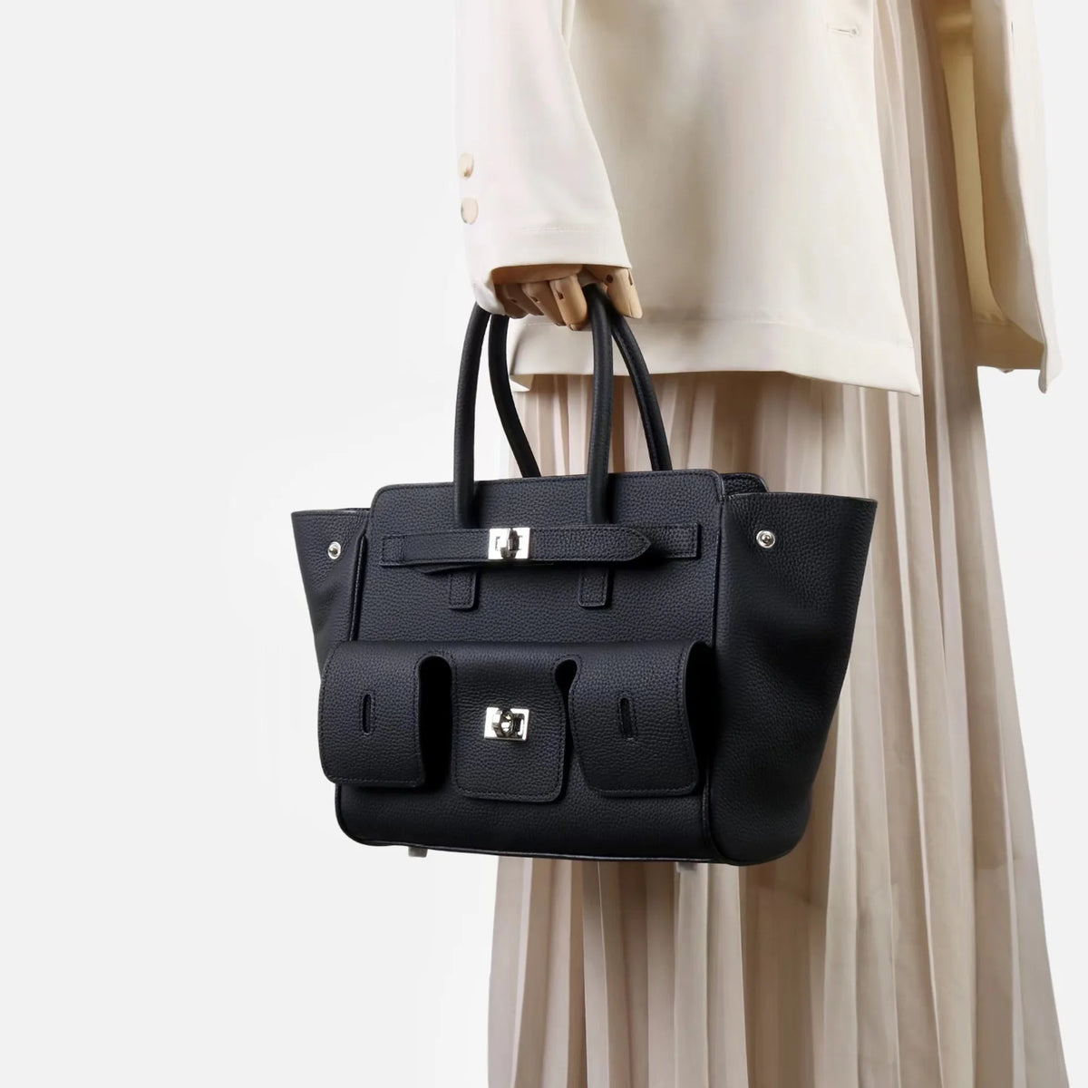 Valentina Capua tote in Coffee, side view