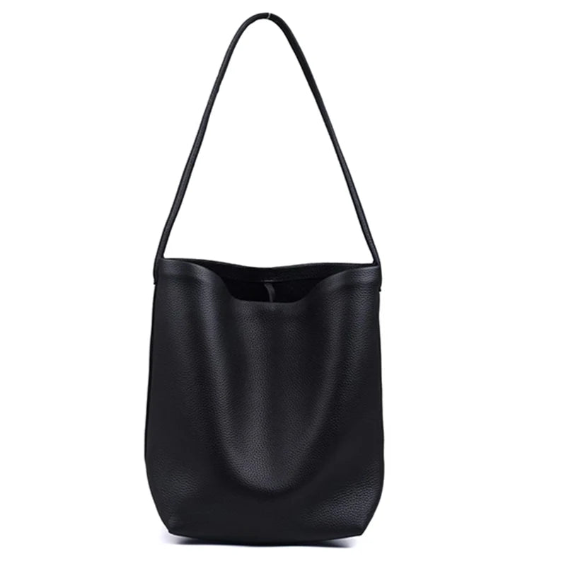 Valentina Aria Large bucket bag in Beige, side view
