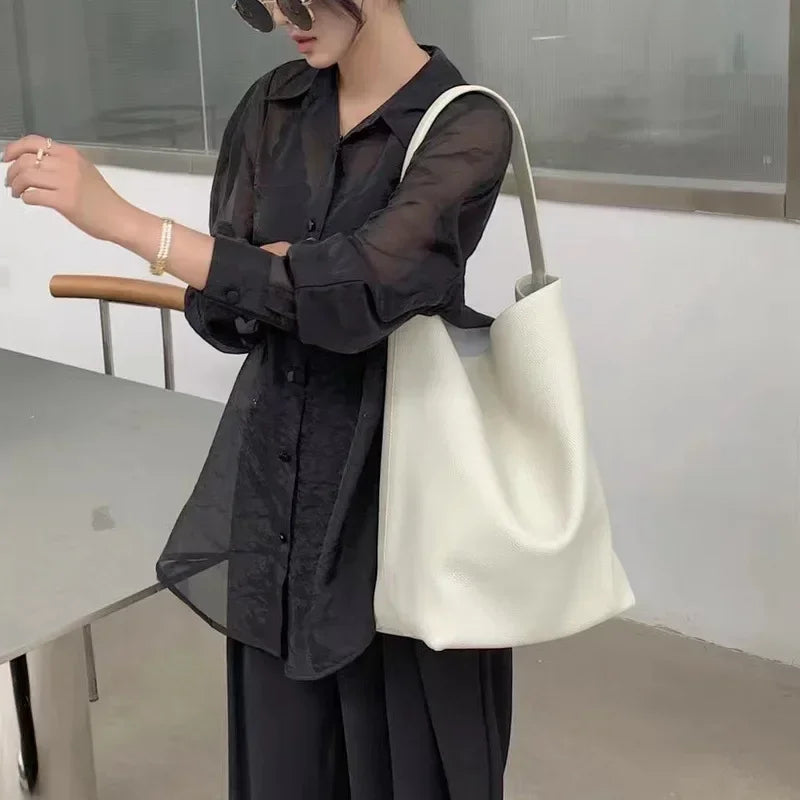 Valentina Tela Large bucket bag in Cream