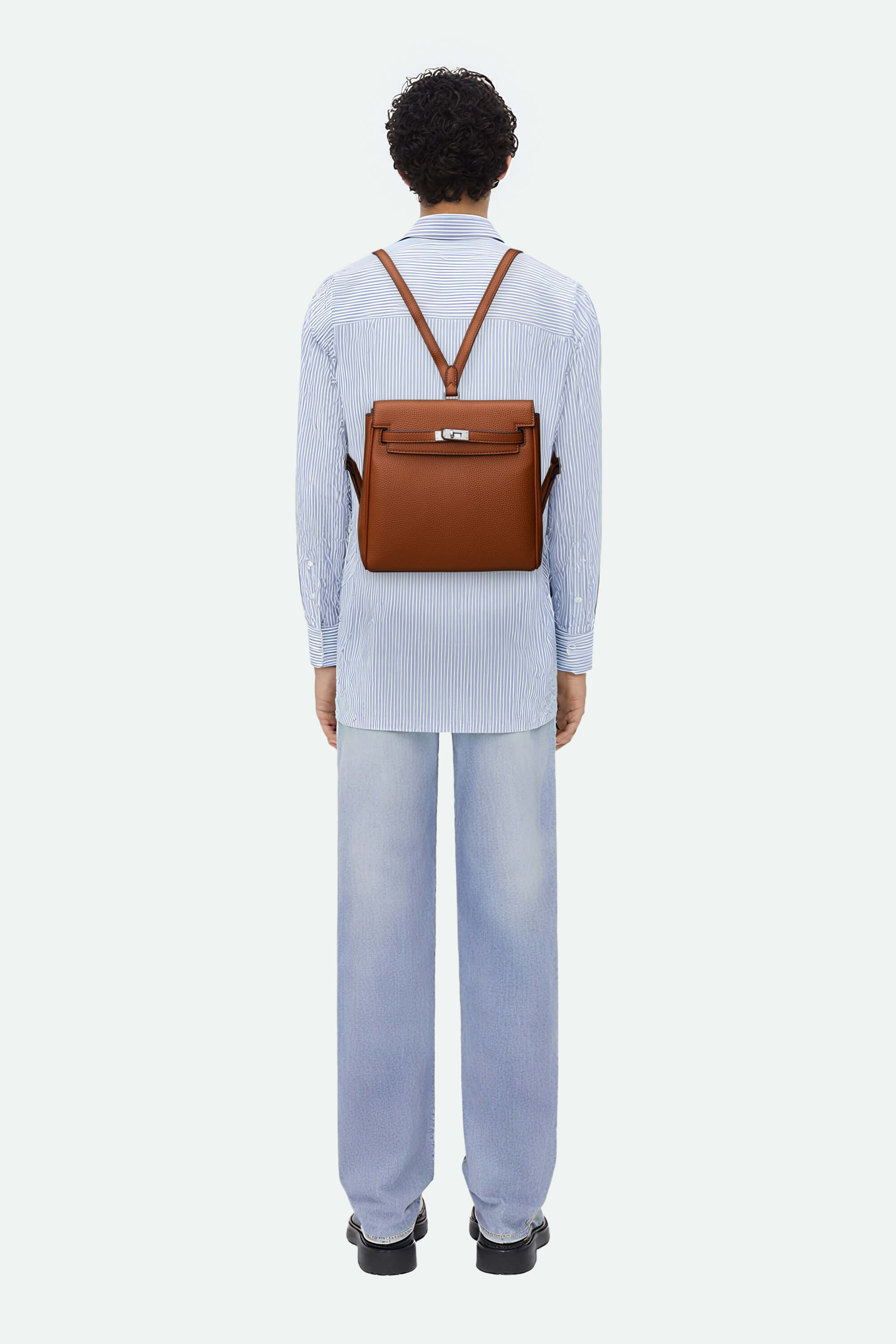 Signature Leather Backpack Brown On Model