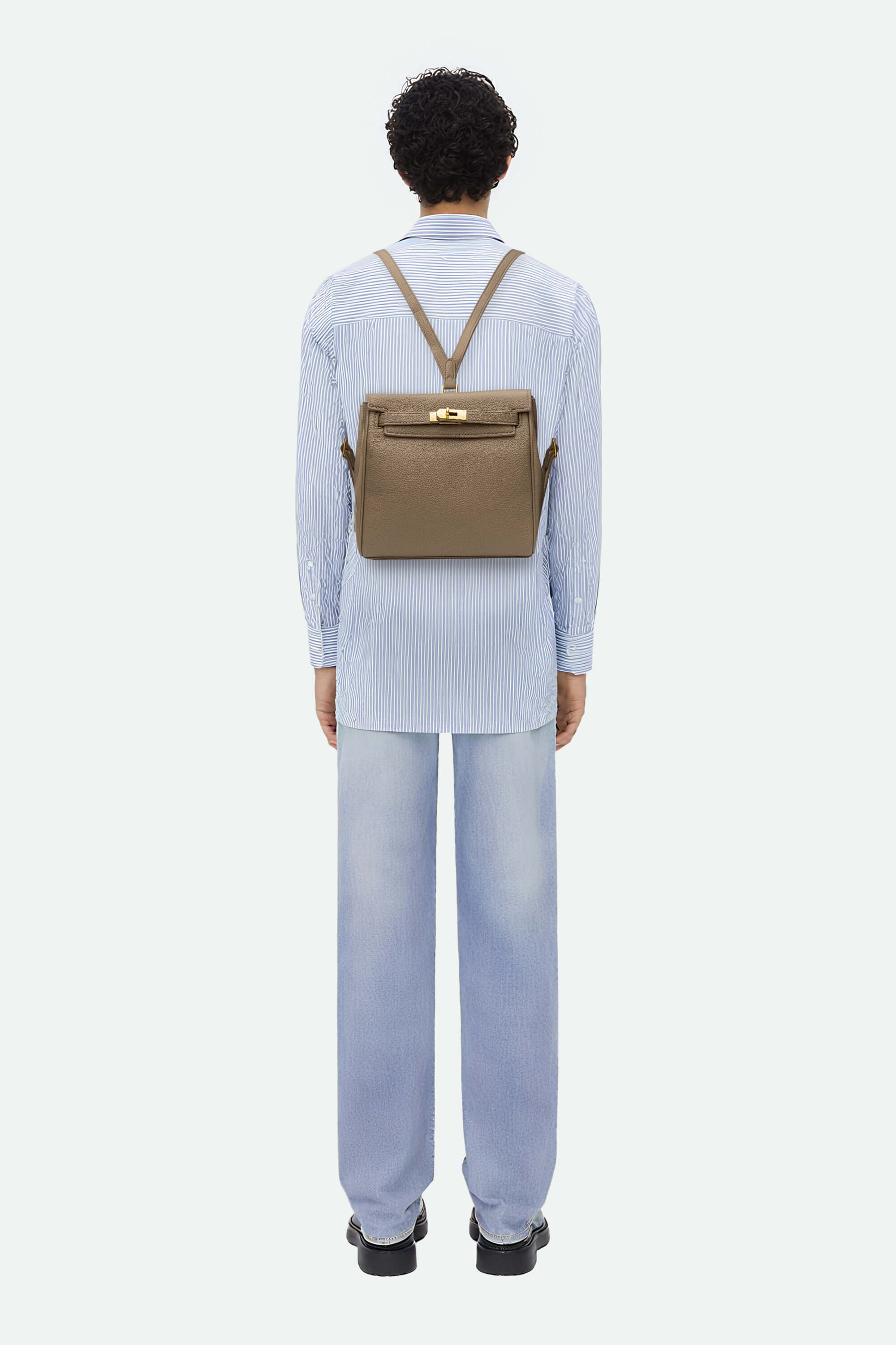 Signature Leather Backpack Khaki On Model