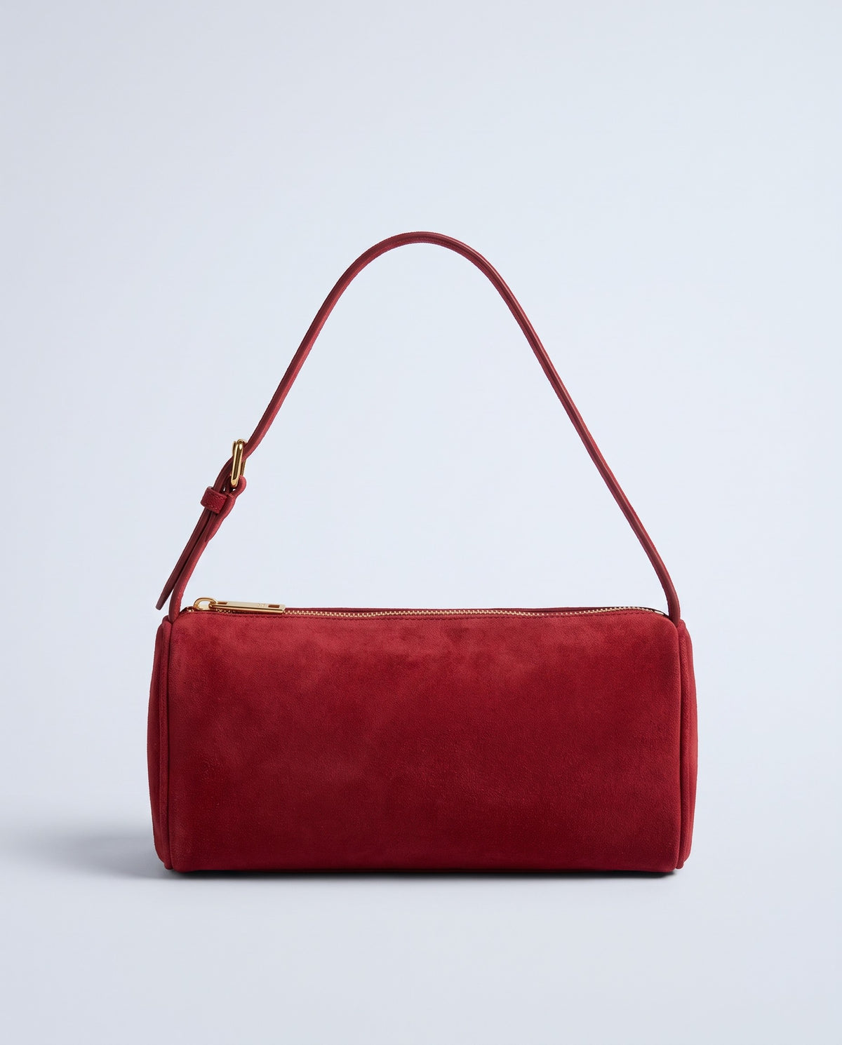 Alba barrel shoulder bag in Red suede – front view