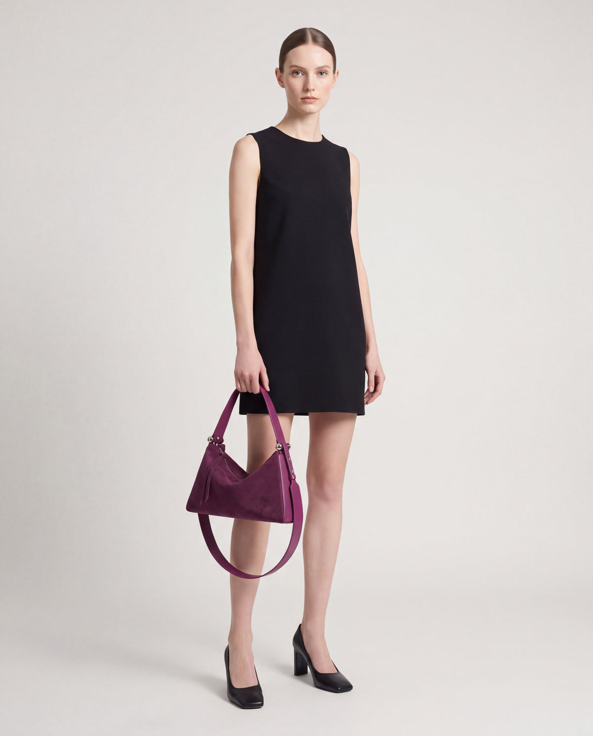 Asti bag in Purple – worn by model, full length