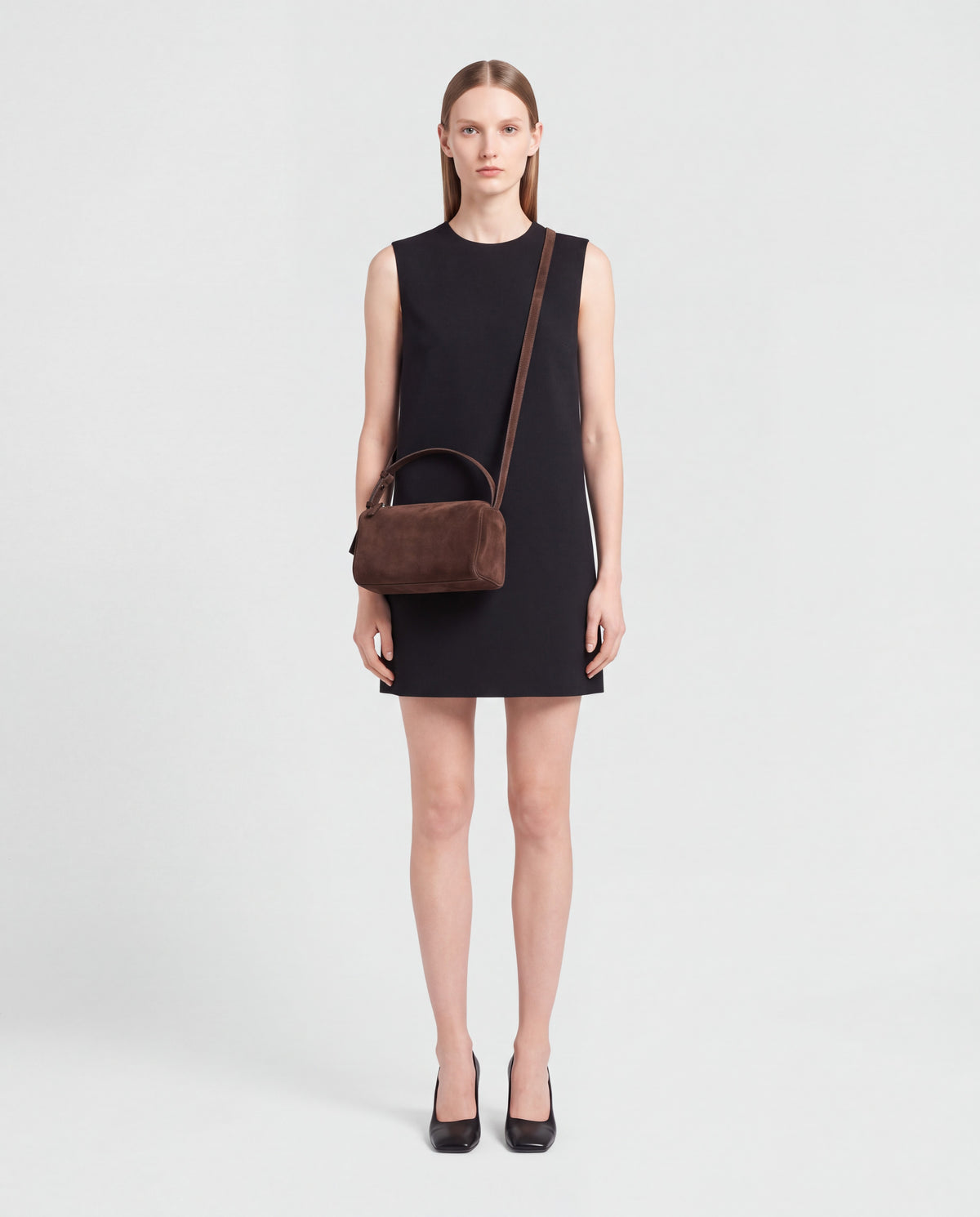 Brera bag in Espresso – worn by model, full length