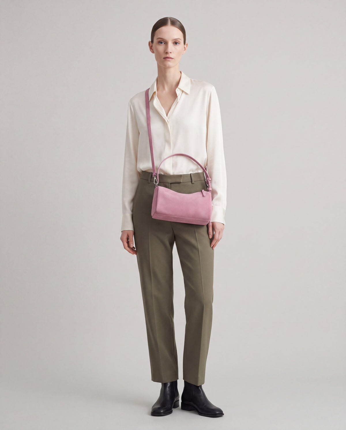 Brera bag in Pink – worn by model, full length