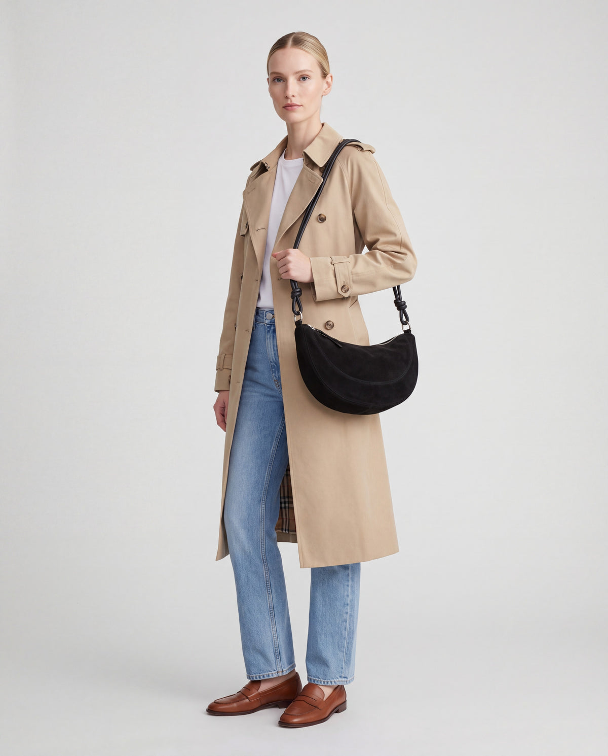 Bruma bag in Black – worn by model, full length