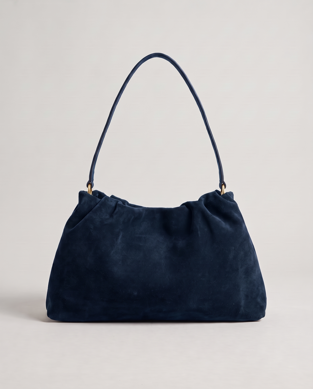 Cielo gathered suede bag in navy, back view