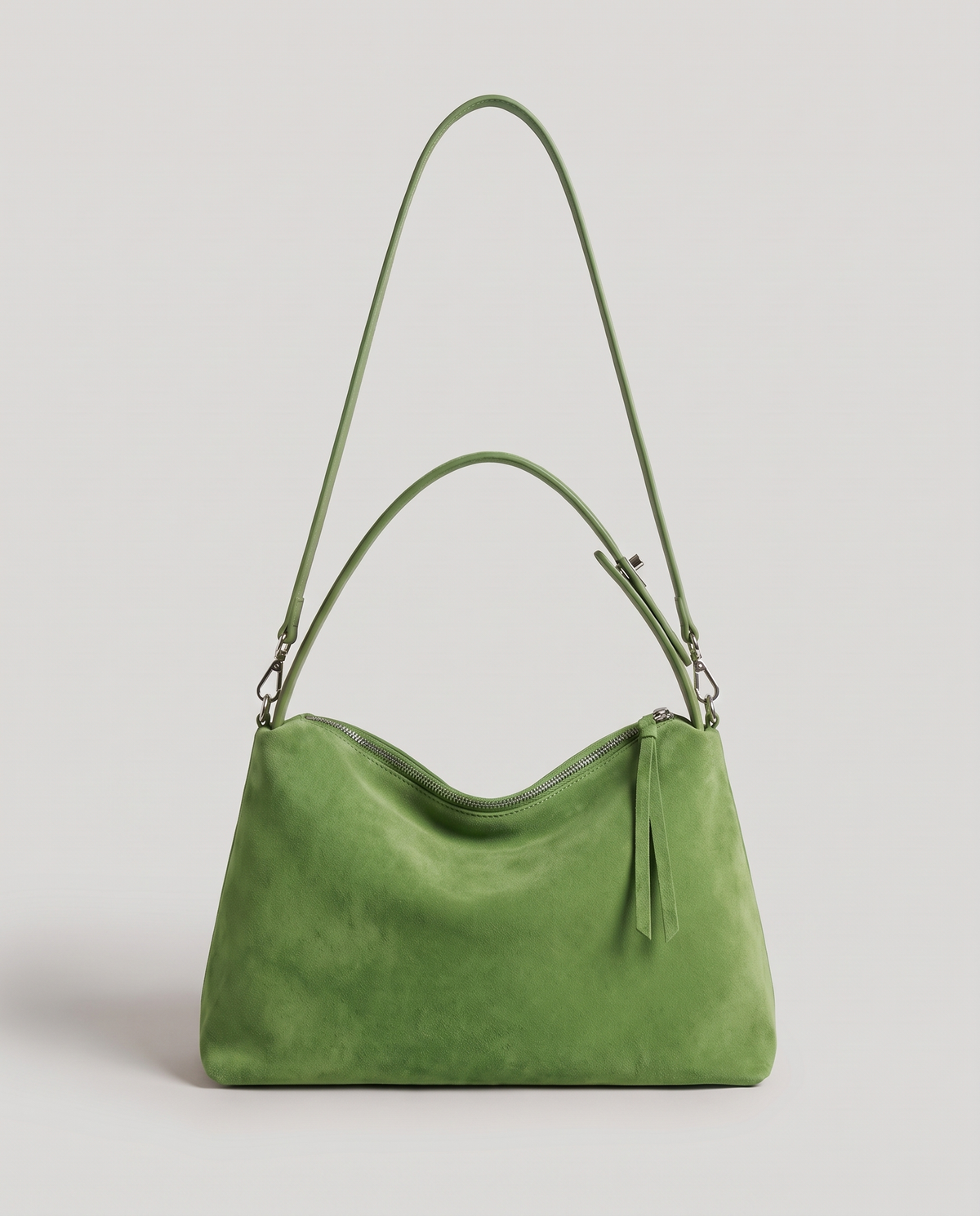 Cima suede shoulder bag in green, front view