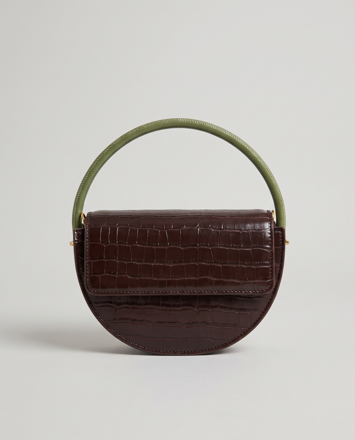 Crescent croc-embossed half-moon bag in Brown – front view