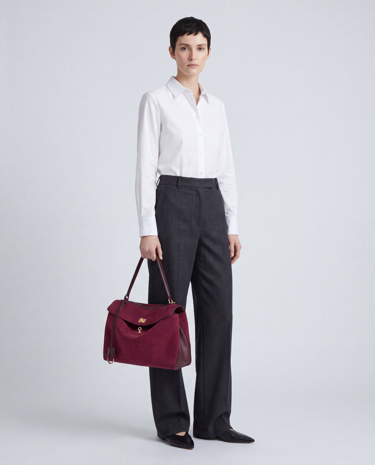 Dolce Small bag in Burgundy – worn by model, full length