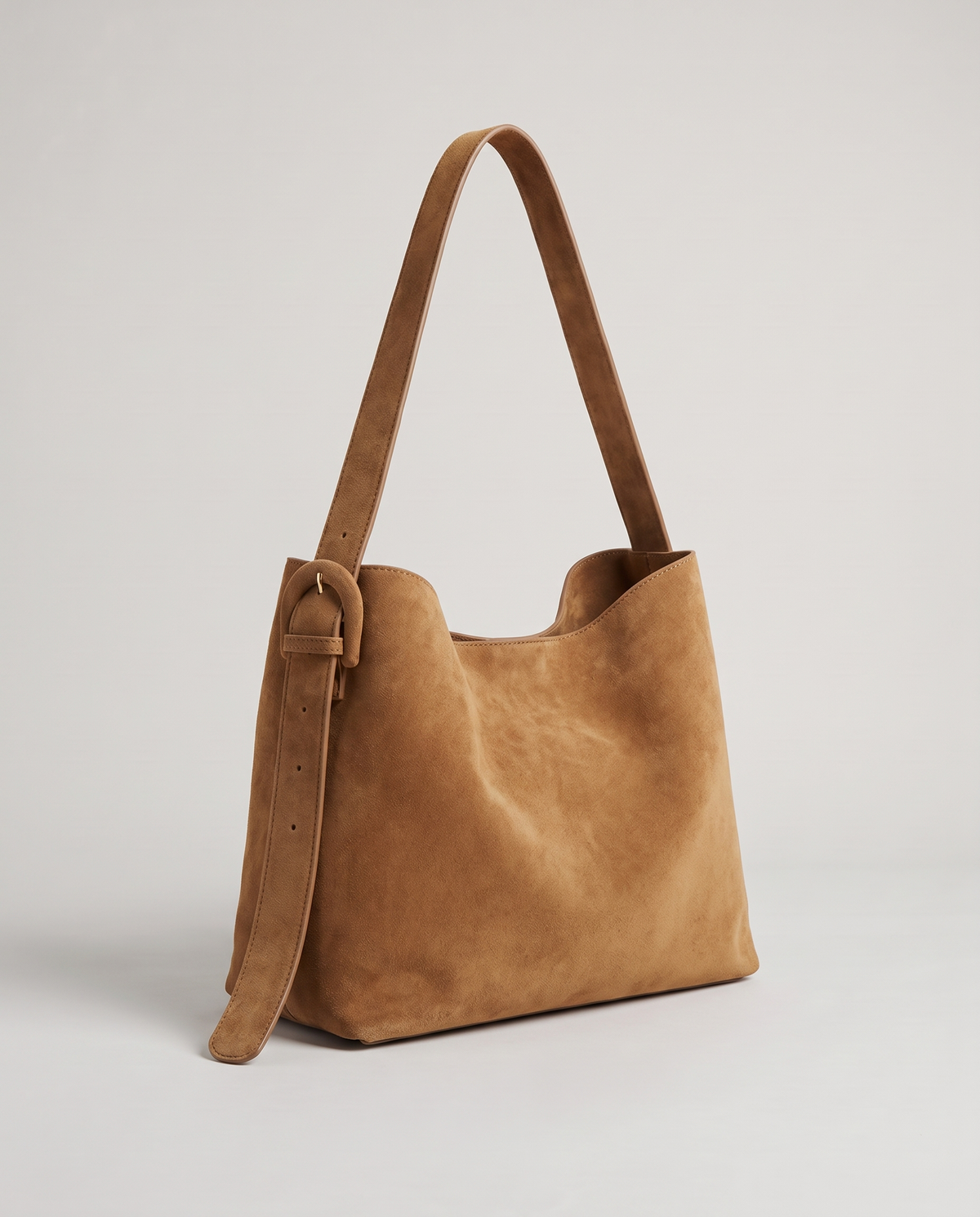 Elba suede tote in camel, front view