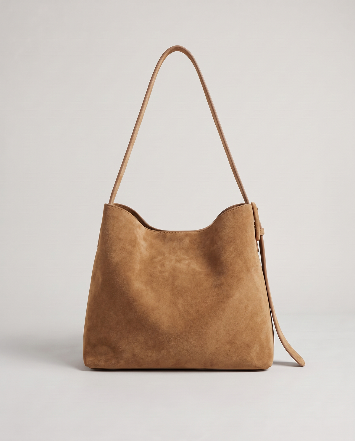 Elba suede tote in camel, back view