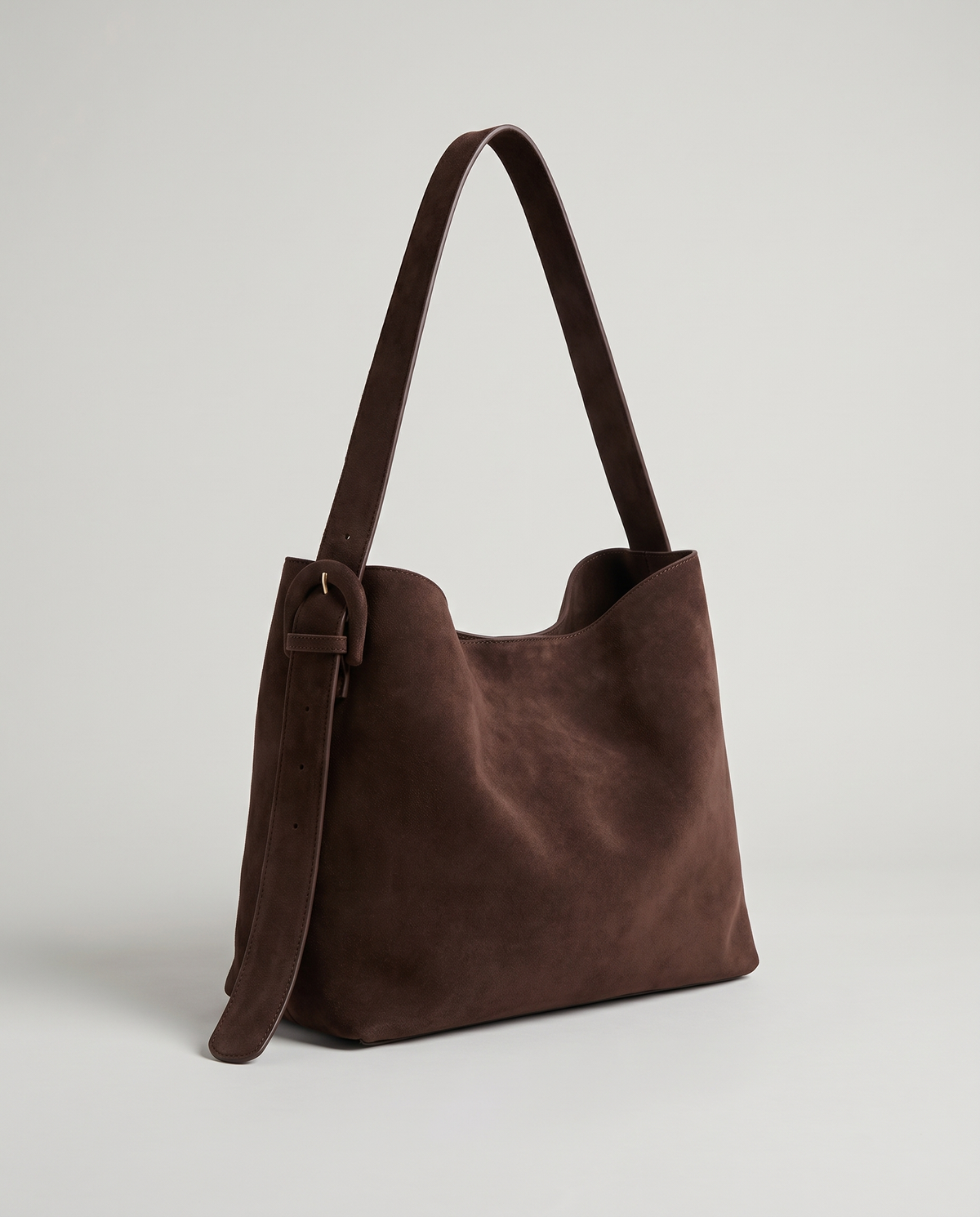 Elba suede tote in chocolate, front view