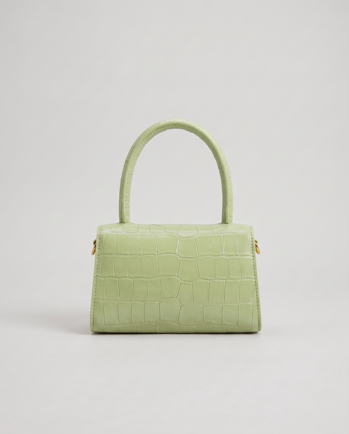 Fern mini croc top-handle bag in Pistachio – back view