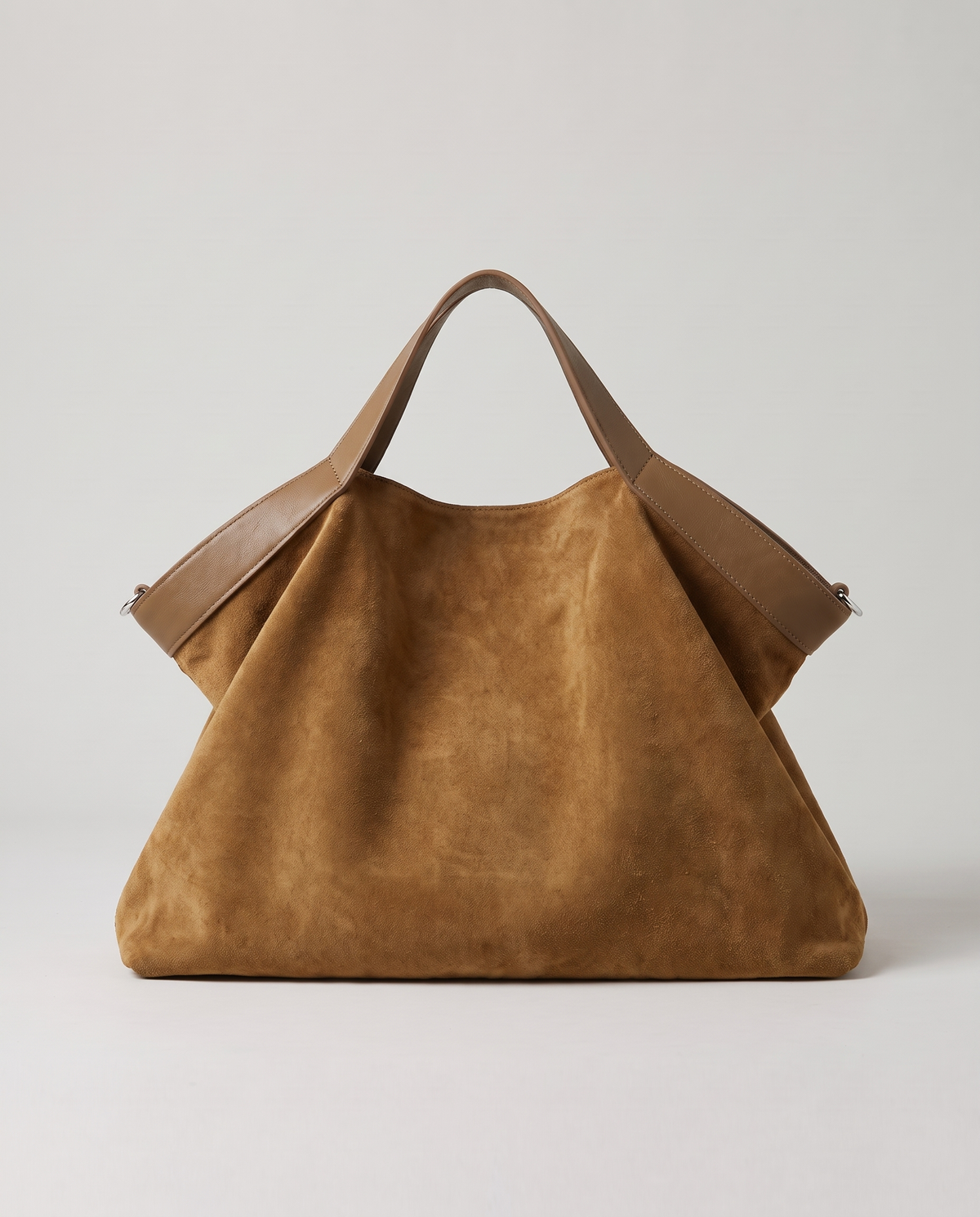 Forte suede tote in camel, back view