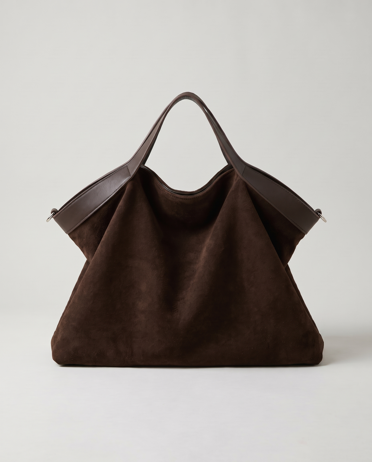 Forte suede tote in chocolate, back view