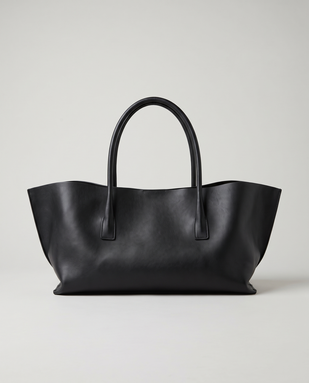 Gaia leather tote in black, front view