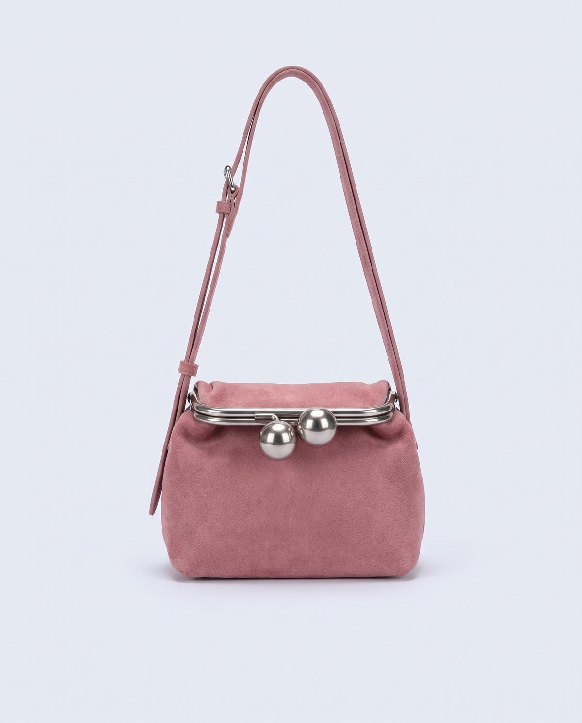 Garda suede frame bag in Rose – front view