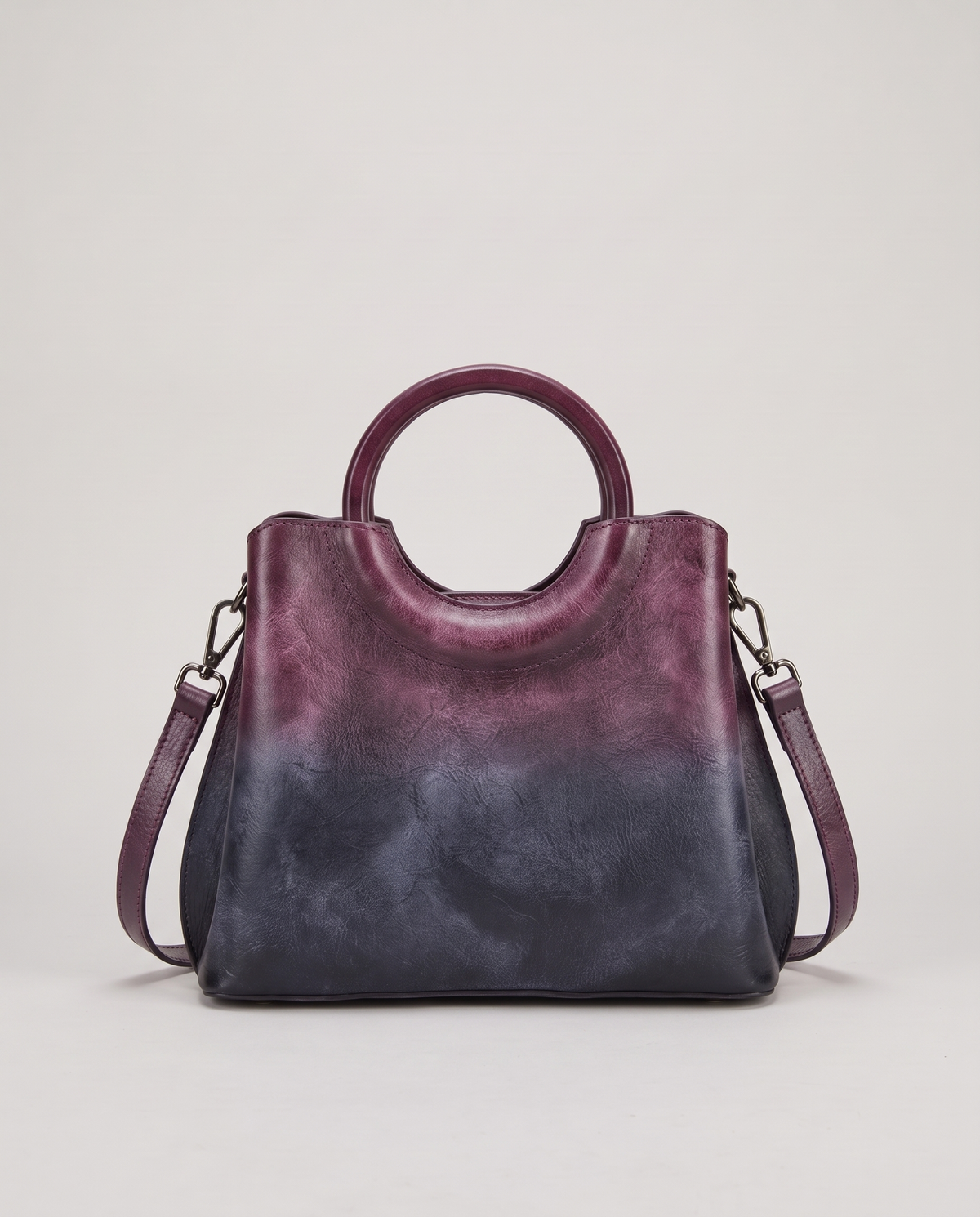 Ombra hand-painted ombré leather bag in Purple – front view