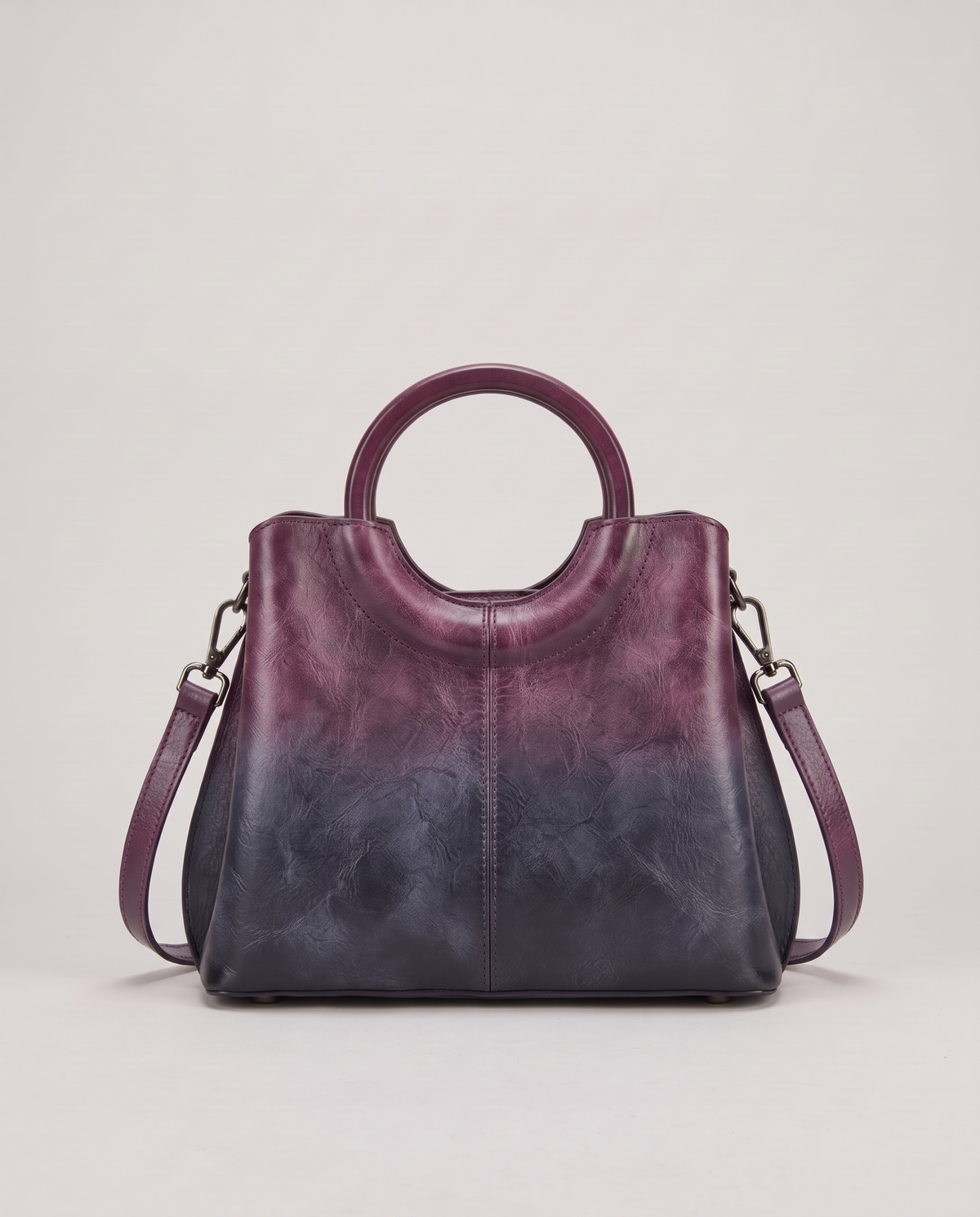 Ombra hand-painted ombré leather bag in Purple – back view