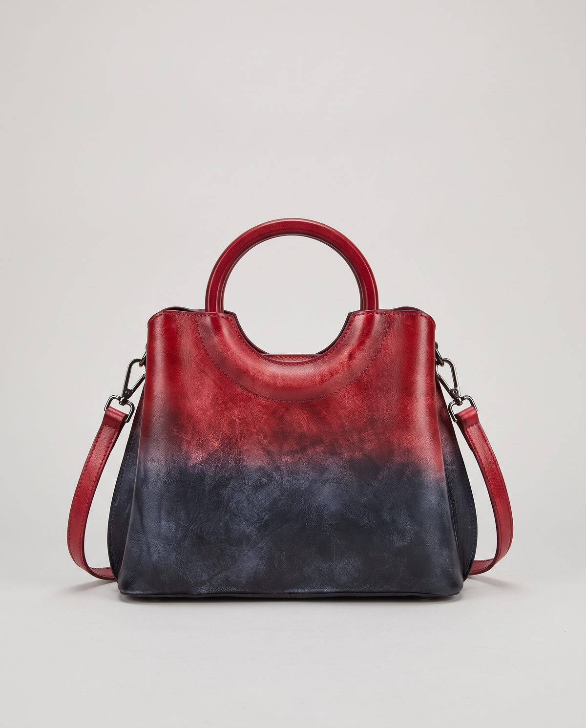 Ombra hand-painted ombré leather bag in Red – front view