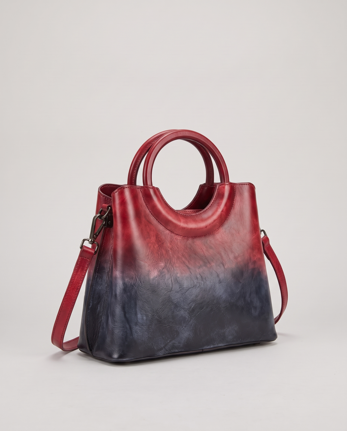Ombra hand-painted ombré leather bag in Red – three-quarter view