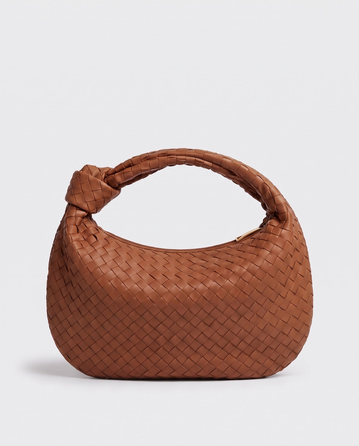 Knot Maxi woven leather shoulder bag in Brown – back view