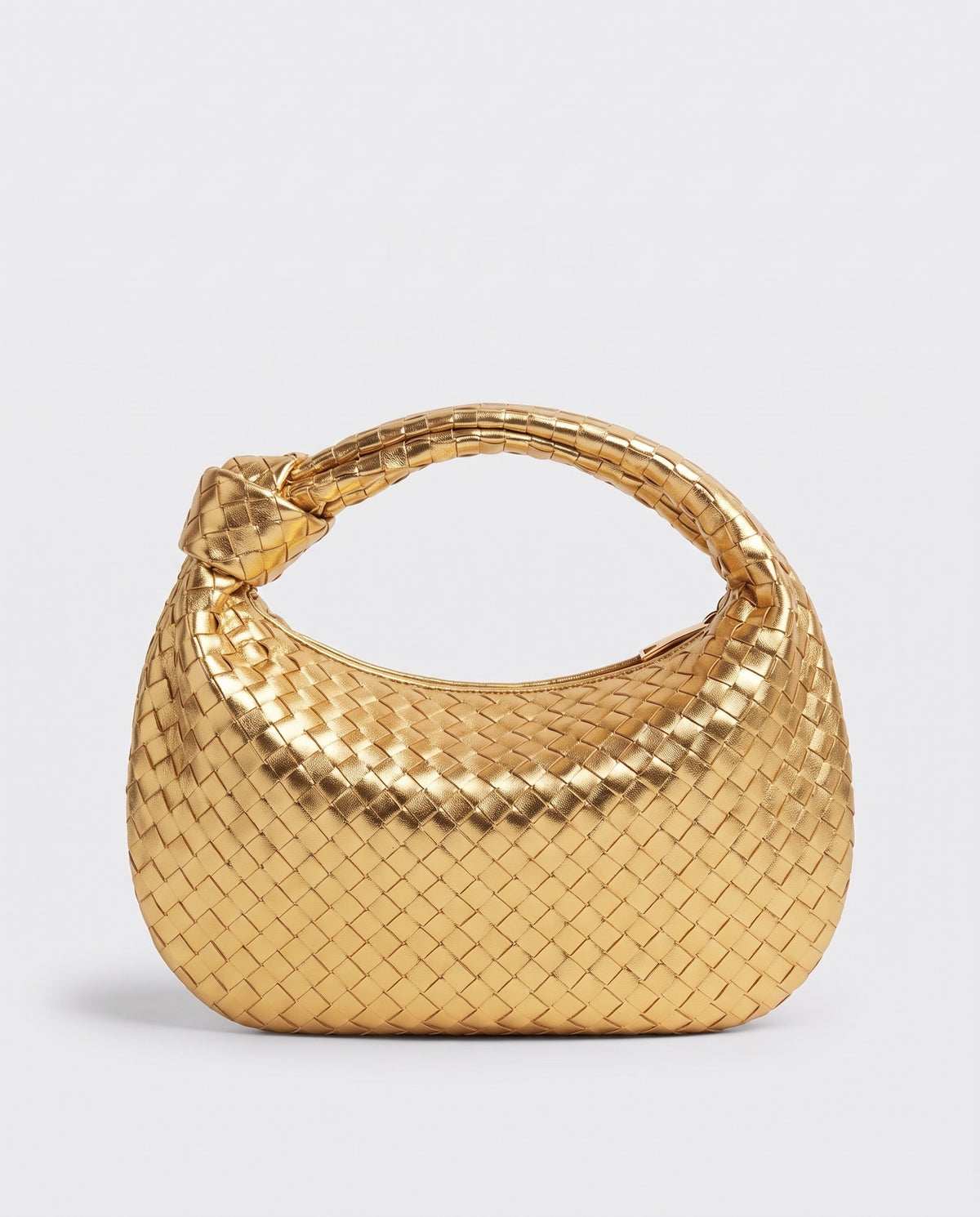 Knot Maxi woven leather shoulder bag in Gold – back view
