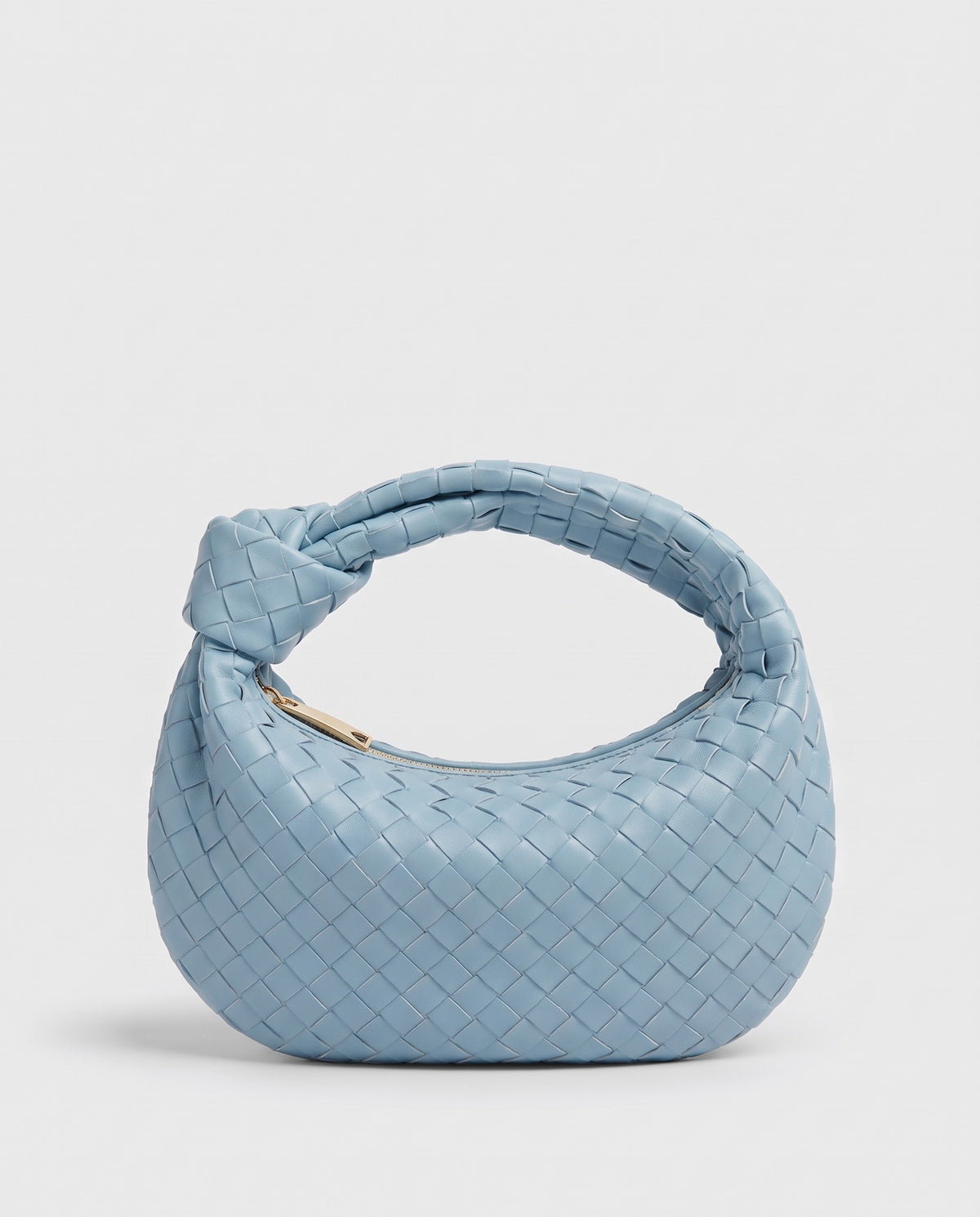 Knot Midi woven leather bag in Blue – front view