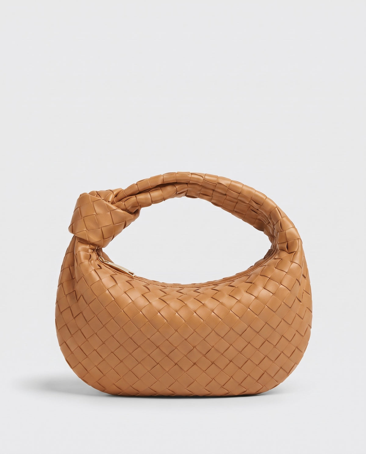 Knot Midi woven leather bag in Caramel – front view