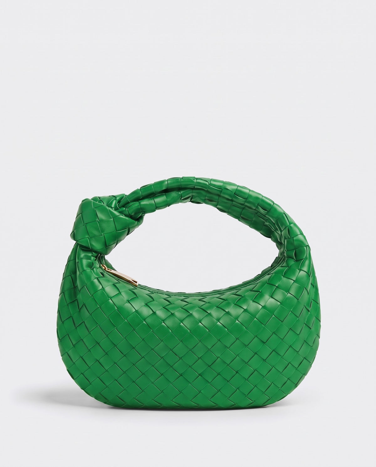 Knot Midi woven leather bag in Green – three-quarter view