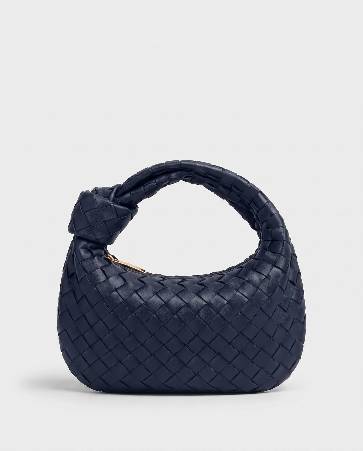 Knot Midi woven leather bag in Navy – back view