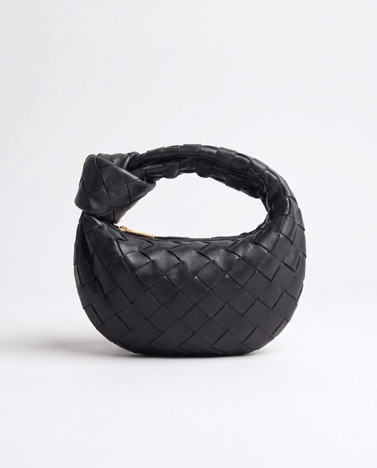 Knot Mini woven leather bag in Black – front view