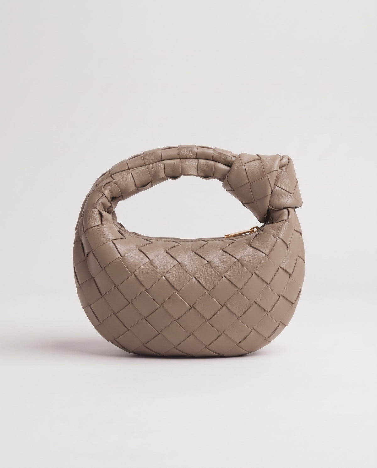 Knot Mini woven leather bag in Camel – back view