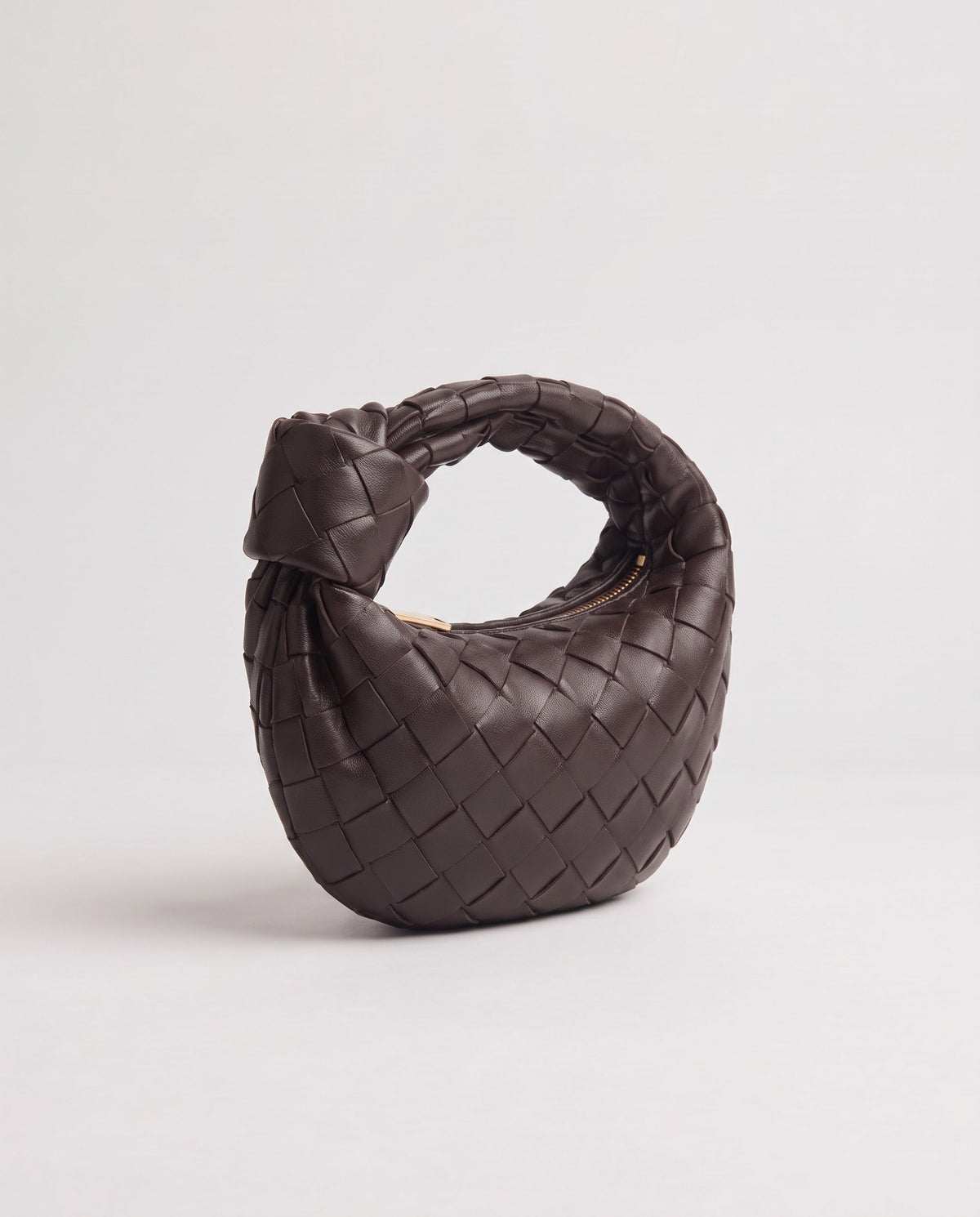 Knot Mini woven leather bag in Espresso – three-quarter view