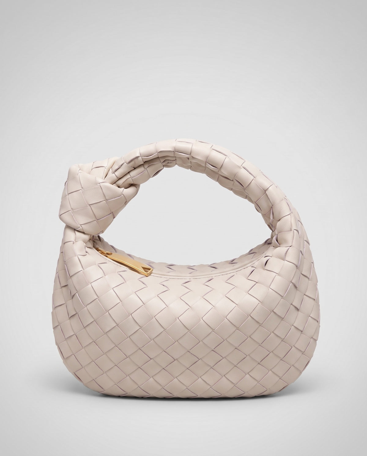 Knot Small woven leather bag in Chalk – three-quarter view